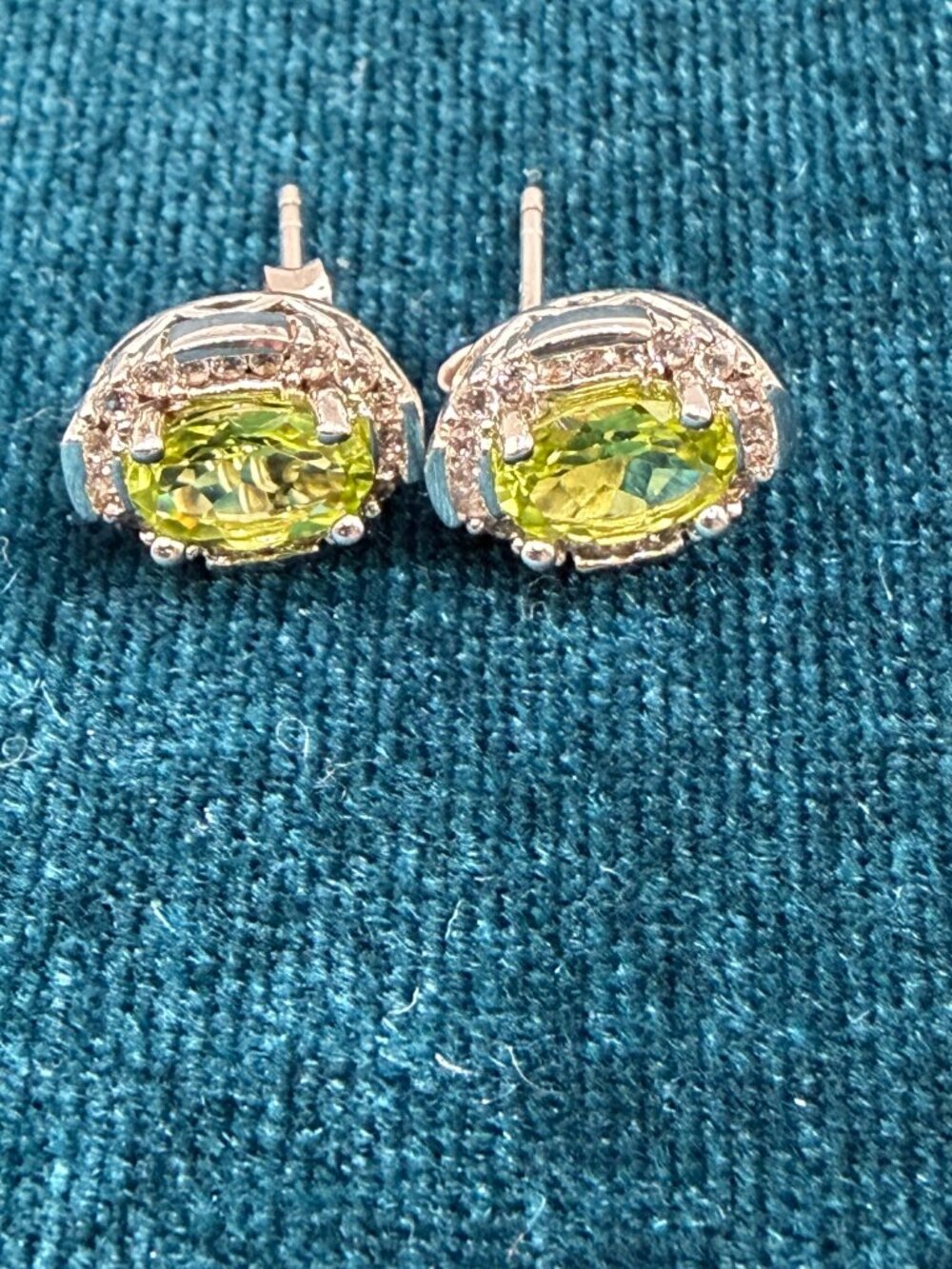 Vintage 925 Sterling Silver Peridot & Diamond Halo Stud Earrings
